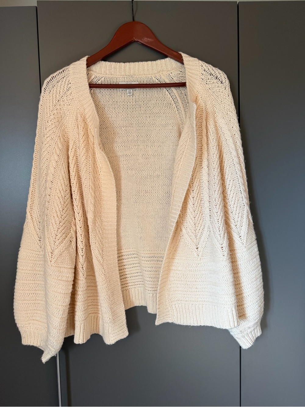 Lucky Brand Cream Cable Knit Open Front Cardigan Sweater (L)